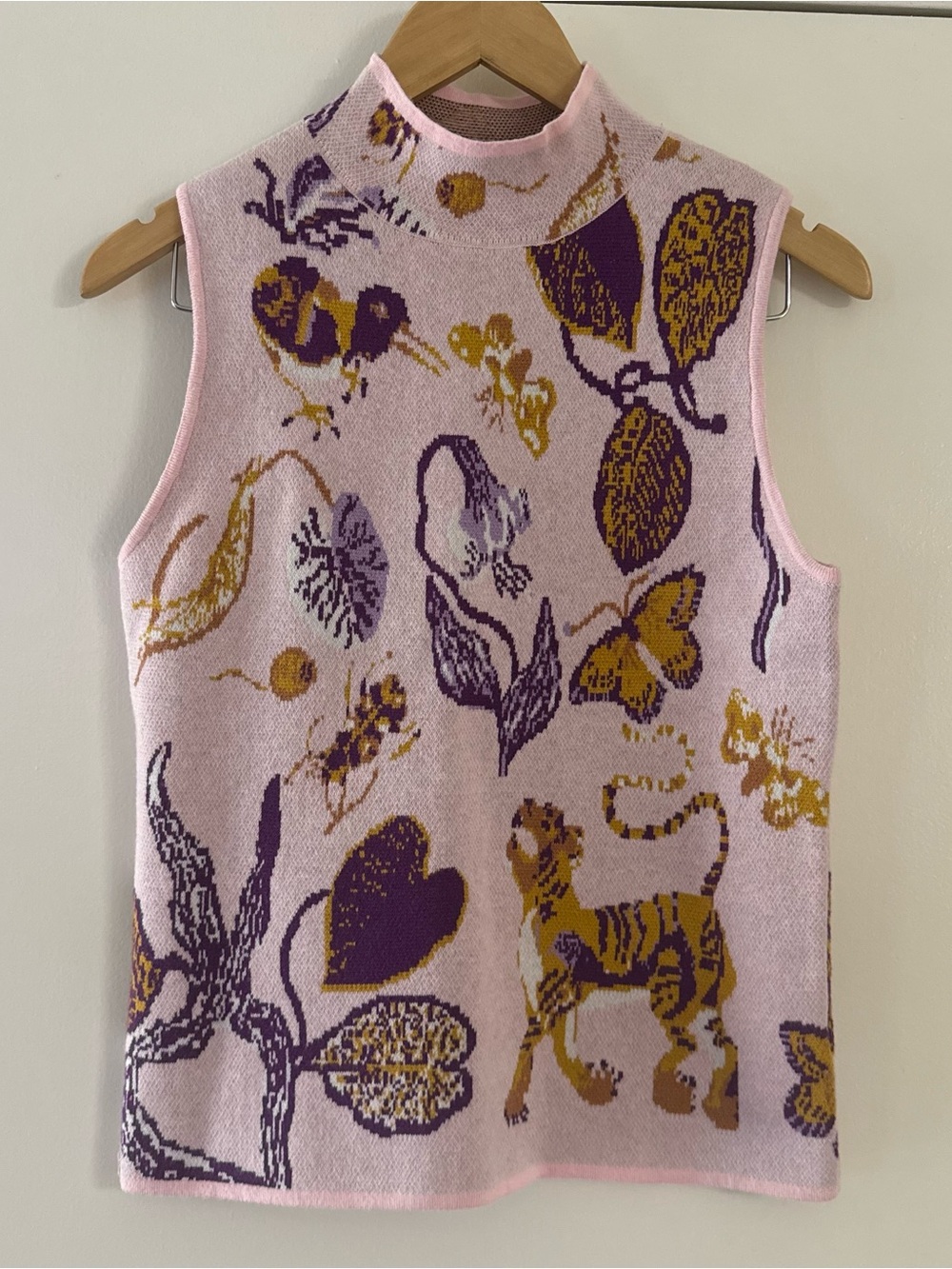 Fate Pink Sleeveless Knit Tank with Purple & Gold Botanical Motifs